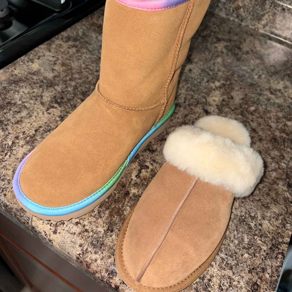 Kids Tan and Cream Ugg Boots and Slippers